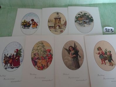 7 alte ungarische Heiligenbilder-Engel Grußkarten Boldog Karacsonyi ünnepeket Ungarn