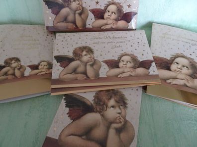 20 Weihnachtsgrußkarten & Kuvert mit Karton Raphael-Engel folienverziert