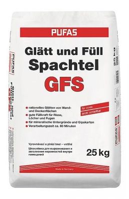 Pufas Glättspachtel und Füllspachtel GFS Celluloseverstärkte Gipsspachtelmasse