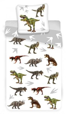 Bettwäsche 100x135 cm Dinosaurier Dino Kinder Baby Baumwolle Kinderbettwäsche weiss