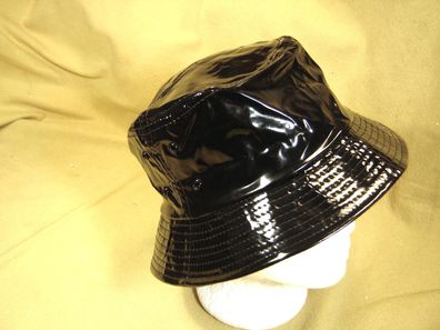 toller Regenhut schwarz ausgefallen Damenhut Kunstleder Lack rollbar p