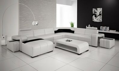 Luxuriöse Leder Eckcouch Sofa Polster Eckgarnitur U Form Weisse Sofas Set Couch