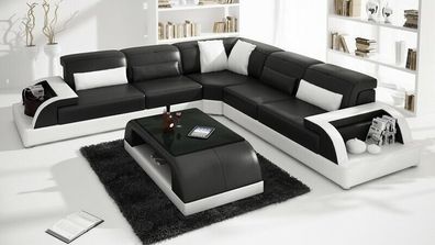 Leder Modern Couch Wohnlandschaft Ledersofa Sofagarnitur Sofa L-Form Couchtisch