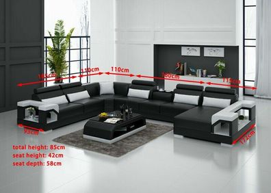 Designer Sofa Couch Ecksofa mit Hocker Polster Garnitur Wohnlandschaft U-Form