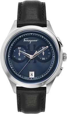 Salvatore Ferragamo Racing SFYI00221 silber blau schwarz Leder Herren Uhr NEU