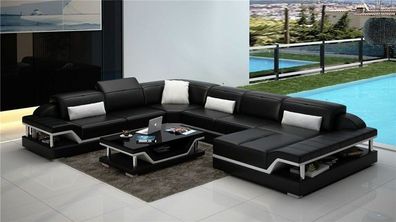 Designer Sofa Couch Ecksofa mit Hocker Polster Garnitur Wohnlandschaft U-Form