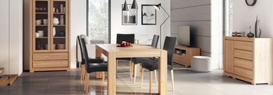 Essgarnitur Echtes Holz Massivholz Tisch + 6 Stühle Essgruppe Garnitur Vollholz