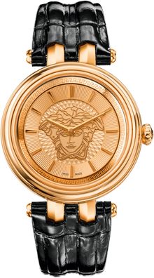 Versace VQE030015 Khai roségold schwarz Leder Armband Uhr Damen NEU