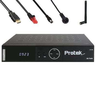 Protek X2 Twin-Sat-Receiver 4K 2.4GHz WiFi 2xDVB-S2 inkl. Koax- & Netzwerkkabel