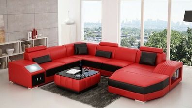 Design Couch Luxus Couchen Leder Sofa Sitz Eck Garnitur Polster Ecke Couch Rot