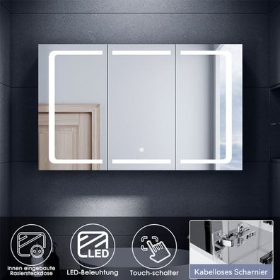 LED Spiegelschrank 3Türig Badspiegel Badschrank mit Beleuchtung Steckdose Touch