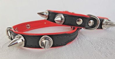 HUNDE Halsband - Halsumfang 21-26,5cm; Leder + Stacheln * für kleine Hunde (2-40-1)