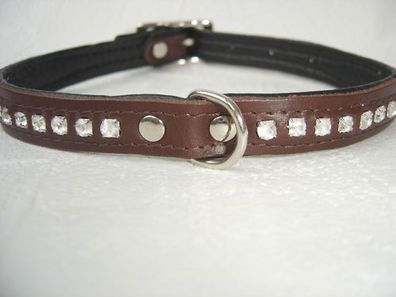 Hundehalsband - Halsband, Halsumfang 29-36 cm, LEDER + Strass+ BRAUN