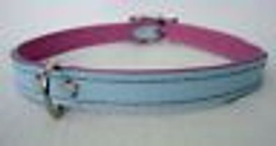 LEDER Halsband - Hundehalsband, Halsumfang 29-35cm /15mm NEU Blau + pink