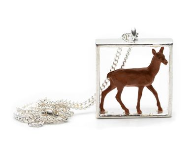 Reh Diorama Kette Halskette Miniblings 45cm Hirsch Rehe Wald Weihnachten