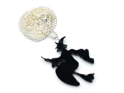 Hexe auf Besen Kette Halskette Miniblings 45cm Halloween Acrylglas Hexenbesen