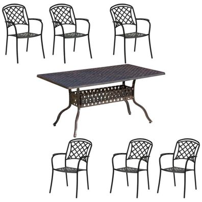 Inko 7-teilige Sitzgruppe Alu-Guss bronze Tisch 120x80x74 cm cm mit 6 Sesseln