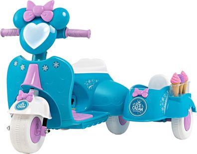 6V Kinderauto mit Beiwagen Eiscreme, Kinder Eiscreme Motorrad mit LED Scheinwerfer