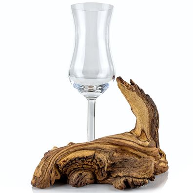 Schnapsglas / Grappaglas edel auf einer Wurzel aus echtem Holz Schnapsservice