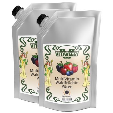 Vitaveggy Wald-Frucht-Püree 2x 1kg Sauerkirsche Erdbeere Blaubeere Himbeere