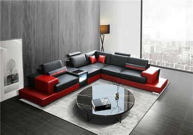 Couch Ecksofa Leder Wohnlandschaft Garnitur Design Modern Sof L-Form Couchtisch