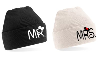 Blondie & Brownie Herren Damen Unisex Mütze Beanie MR MRS. Pärchen Couple im SET
