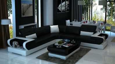 Designer Sofa Couch Ecksofa mit Hocker Polster Garnitur Wohnlandschaft L-Form