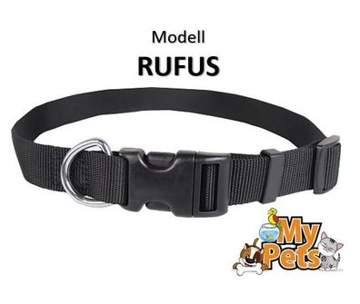 MyPets® Hundehalsband RUFUS Nylon Halsband Hunde Größe L + XL Hunde Band Schwarz