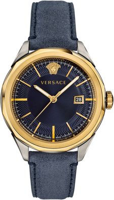 Versace VERA00218 Glaze silber gold gelb blau Leder Armband Uhr Herren NEU