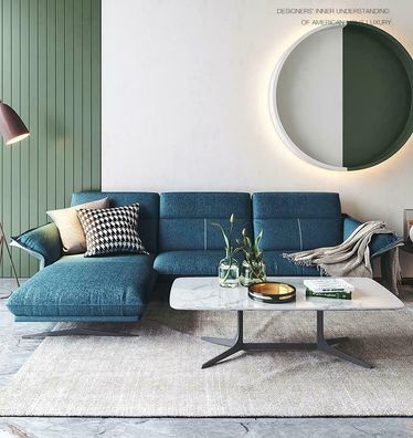 Stoff L-Form Couch Wohnlandschaft Ecksofa Garnitur Modern Design Blaues Sofa Neu
