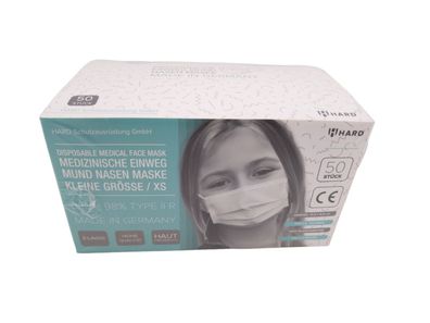 HARD Medizinischer Mundschutz KIND Mund Nasen Masken 50 Stk 3-Lagig Gr. XS BLAU