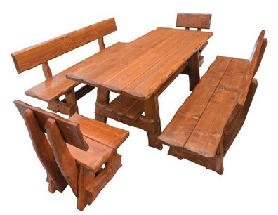 Gartenmöbel 5tlg. Set Tisch Bank Stühle Gartentisch Holztisch Vollholz Terrasse