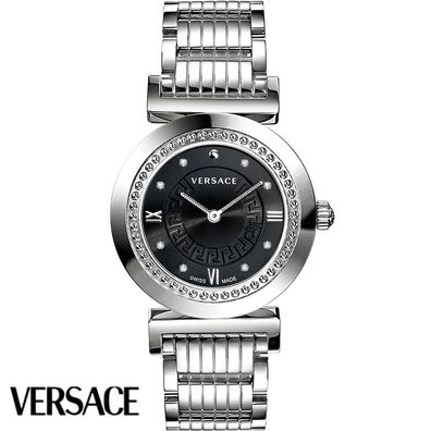 Versace P5Q99D009S099 Vanity Lady schwarz silber Edelstahl Armband Uhr Damen NEU