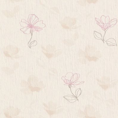 Rasch Relieftapete 272307 Blüten rosa-beige auf creme strukturiert Streifenoptik