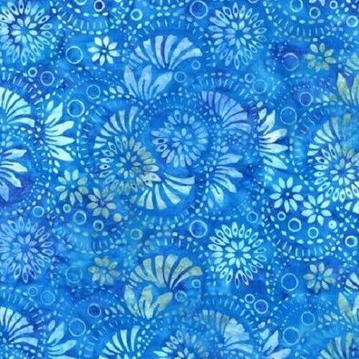 Mw, ab 0,5 m: Tonga Batik Gumdrop Turquoise Splashy Florals Swirls, 112 cm breit
