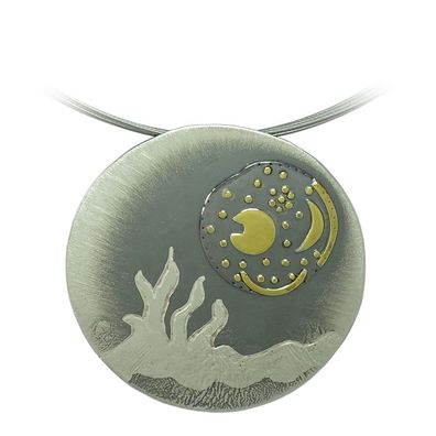 Himmelsscheibe von Nebra Sternenschmuck Silber Anhänger 40mm Landschaft