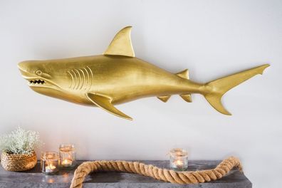 Wanddeko Haifisch 105cm SHARK gold Aluminium Maritim links Dekoration Hai