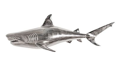 Wanddeko Haifisch 105cm SHARK silber Aluminium Maritim links Dekoration Hai