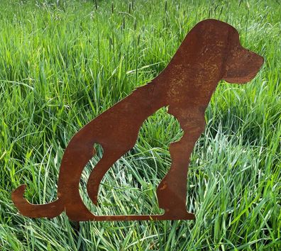 Gartenfigur Hund mit Katze 50x58cm Gartenstecker Rost Edelrost Metall Tierfigur