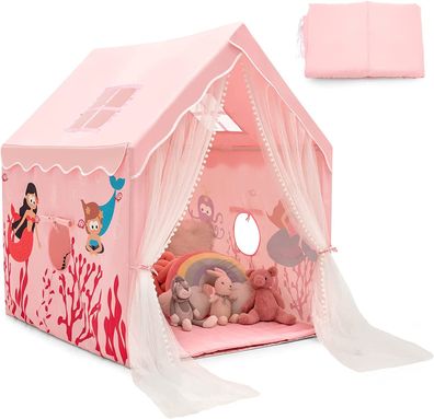 Kinderspielhaus Prinzessin, Kinderzelt mit Vorhang, Fenster & Matte, Kinder Spielzelt