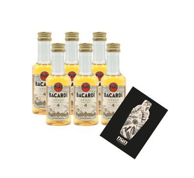 Bacardi Anejo Cuatro Miniatur 6er Set Rum 6x 50ml (40% Vol) 4 Jahre Rum Ron Min