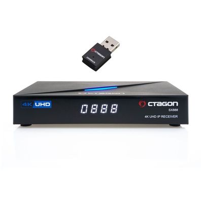 Octagon SX888 V2 4K Ultra HD IP H.265 TV IP Receiver mit 300Mbit/ s WLAN Stick