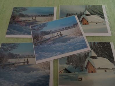 5x Michel mini Karte Winterlandschaft Weihnachten 9x7cm