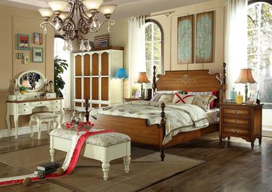 Designer Doppelbett Bett Betten Holz Amerikanisch Hotel Luxus Schlafzimmer Neu