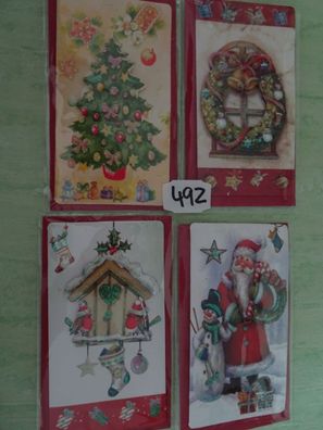 4er SET mini Weihnachtsgrußkarten mit Glimmer & Kuvert 12 x 6,5 cm