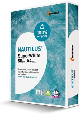 Mondi Nautilus super white Recycling-Papier 80g/ m² DIN-A4 / 500 Blatt Papier weiß