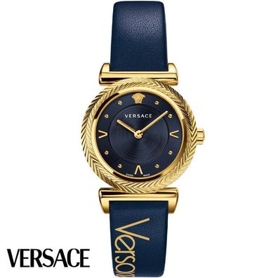 Versace VERE00218 V-Motiv gold blau Leder Armbanduhr Damen NEW