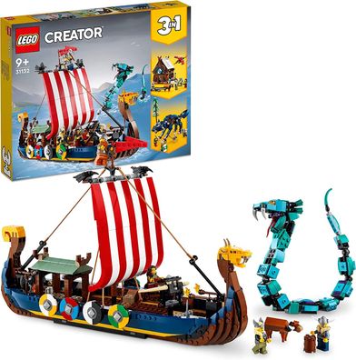 LEGO 31132 Creator 3in1 Wikingerschiff mit Midgardschlange, Set mit Schiff, Haus, ...