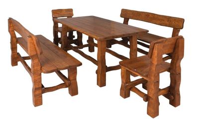 Garten Möbel Echtes Holz 5tlg. Garnitur Terrasse Stuhl Stühle Bank Tisch Gruppe