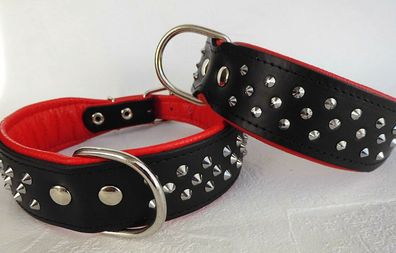 Hundehalsband, NIETEN, Halsumfang 44-51cm, Schwarz-Rot NEU LEDER